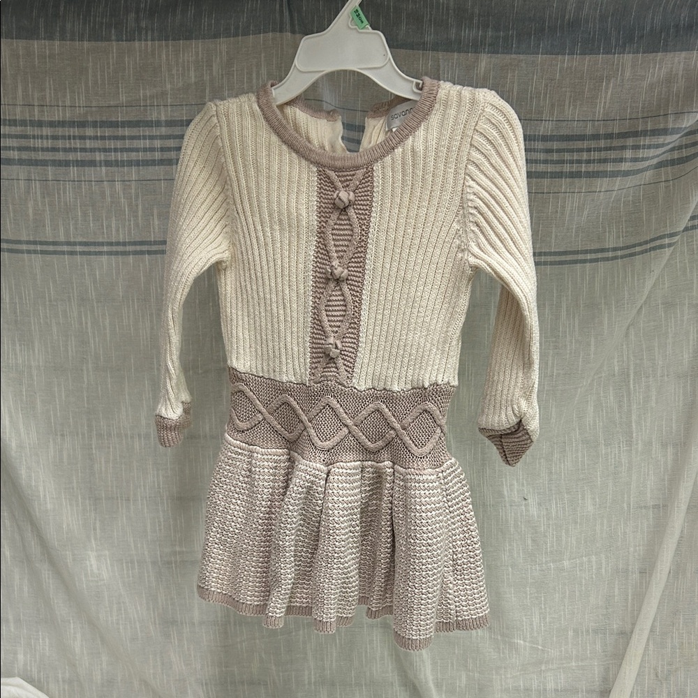 Savannah Kids Dress in Cream and Tan